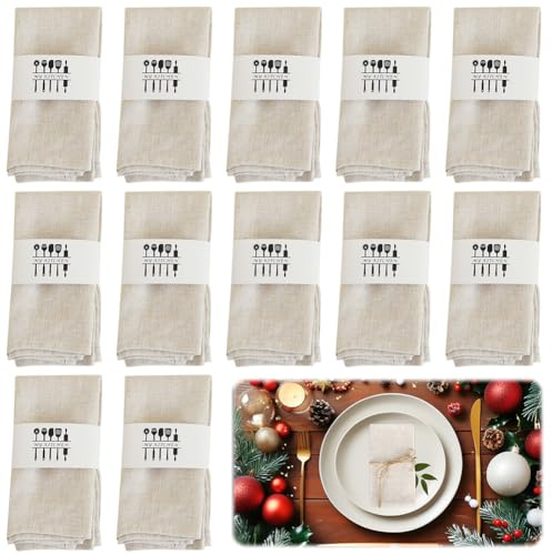Yuragim Servilletas de lino de tela, juego de 12 servilletas cuadradas, color beige, 40 x 40 cm, suaves y cómodas, servilletas de mesa reutilizables, servilletas para Navidad, celebraciones familiares