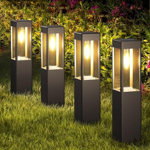 Joomer Lampade Solari da Giardino, 4 Pezzi LED Luci Solari Esterno per Prato Quadrate, Impermeabile Luci Solari da Giardino con Lampadina per Corte Terra Cortile Vialetto,Bianca Calda