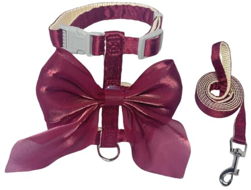 MIRKUZI Harnais pour chats, Harnais pour chat avec laisse et collier. Harnais ajustable orné d'un grand nœud décoratif. Convient aux chats et aux chiots (rouge)