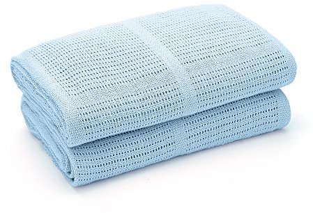 Bloomsbury Mill - Cellular Blankets Baby - Soft 100% Organic Cotton Baby Blanket - Pack of 2 - Essentials For Newborn - Ideal for Cot Bed, Travel, Car Seat, Pram, Moses Basket - Blue 75x95cm