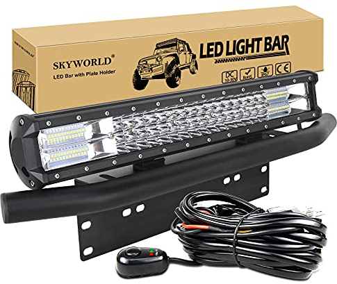 SKYWORLD LED-Lichtleiste KFZ, 51cm 288W LED Arbeitsscheinwerfer Bar mit 12V mit Kabelbaum und Aluminium Kennzeichenhalterung Nummernschildhalter für 4x4 Auto Offroad LKW PKW ATV SUV