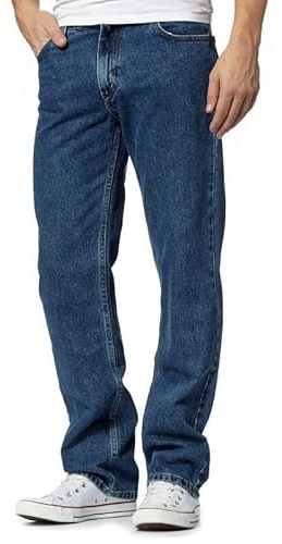 Mens Denim Basic Jeans Cotton Original Plain Straight Leg Heavy Duty Denim Basic Washed Jean Classic Designer Fit Casual Work Wear Zip Fly Belt Loop Pants Pocket Trousers Bottoms(Dark Blue, 38/31)