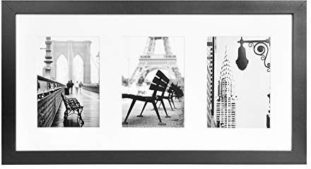 Muzilife 10x20 Wall Collage Picture Flat Frame with Three 5x7 inch Openings for Family Portraits and Vacation photos (Black)