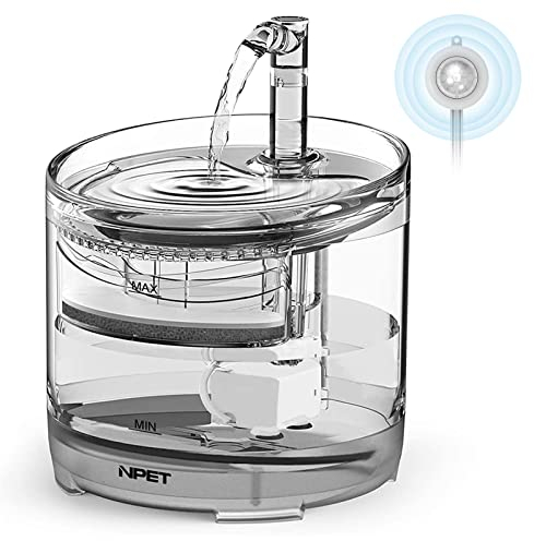 NPET Katzenbrunnen mit Bewegungsmelder, Trinkbrunnen für Katze und Hund, Katzen wasserbrunnen mit Super leiser Pumpe und 2 Katzenbrunnen Filter, Niedriger Energieverbrauch, 1.5L WF050TP