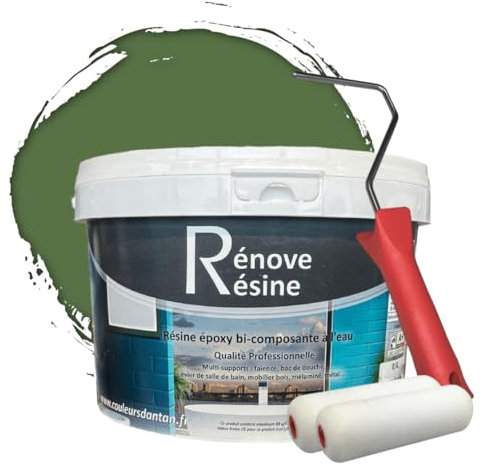 COULEURS D ANTAN Peinture Résine multisupport Intérieur pour Faïence, Carrelage, Douche, Baignoire 5m² - RAL 6011 Vert réséda + Kit d'application OFFERT