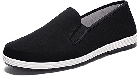 eYLun Kung Fu Shoes Men Tai Chi Shoes Chinese Traditional Martial Arts Rubber Sole Slip On Old Beijing Shoes Size 6Men/7.5Women Black