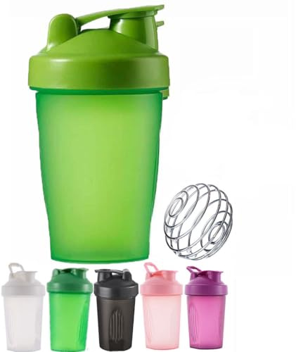 400ml Protein Shaker Bottle, Protein Shake Mixer, Shaker Cups Portable Pre Workout with Wire Mixball Blender Perfect for Mixing Powdered Shakes, Clear, BPA Free and DEHP-free, Dishwasher Safe (Green)