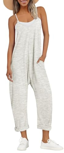AUTOMET Cruise Outfits Summer Vacation Beach Wear Womens Jumpsuits Halara Harem Pants Casual Rompers Comfy Trendy Overalls Jumpers Clothes 2026 BeigeGrey S