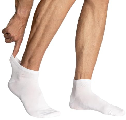 alber's SALUS BAMBOO MINI - 5 Paia | Calzini Sneaker Uomo | Soffice Viscosa di Bambù | Ultra Comfort | Non Stringono | Traspiranti | per Piedi Sensibili | Altezza Caviglia | Bianco | 42-45