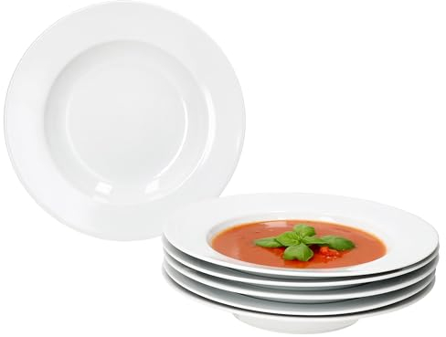 MamboCat Tommy Lot de 6 assiettes creuses en porcelaine I 200 ml I Assiettes creuses blanches en porcelaine pour 6 personnes I Assiettes pour salade, soupe, céréales, pâtes, etc. I Vaisselle chic pour