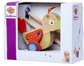 Eichhorn 100005471 - Schiebefigur Ente mit Soundfunktion, Grifflänge 48 cm, geräuschlose Silikonräder, aus 100% FSC zertifiziertem Buchenholz, ab 1 Jahr