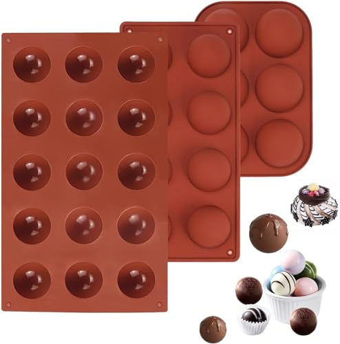 QHFlashbuy Moules à Chocolat 3D,3 Pièces Moules à Chocolat en Silicone,Petit Moule Semi Sphérique de 6/8/15 Cavités,Réutilisables pour Fabrication de Chocolat,Pralines,Gelée
