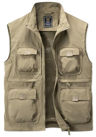 Harbrosrce Herren Outdoor Anglerweste Kolonnenstand Leicht Ärmellos Jacke mit Vielen Taschen Für Safari Golf Jagd Angeln Fotografie Wandern