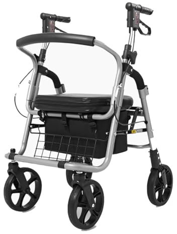 Rollator in Alluminio Pieghevole,deambulatore per anziani 4 ruote,deambulatore da esterno,Girello anziani,con Maniglia Regolabile in Altezza A