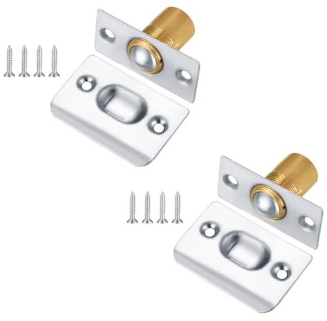 FUZVOL 2PCS Door Catch Drawer Door Closers Furniture Catcher Closure Stainless Steel Adjustable Heavy-Duty Spring Roller Ball Door Latch Catches Hardware for Wardrobe Closet Cupboard with Screws