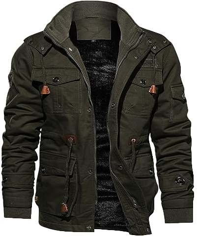 JYJXFD Vestes En Laine Polaire pour Hommes DéContractéEs DéContractéEs,Hommes Manteau D'Hiver Veste Militaire Parka en Coton Doublé Polaire Veste Cargo
