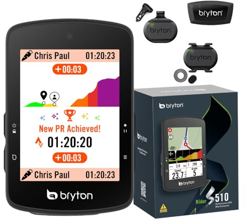 Bryton Rider S510 Sensor-Bundle 2,8-Zoll-Farb-LCD-Touchscreen GPS-Fahrradcomputer, Offline-EU-Karte, kompatibel mit Fahrrad-Radar, 30 Stunden Akkulaufzeit