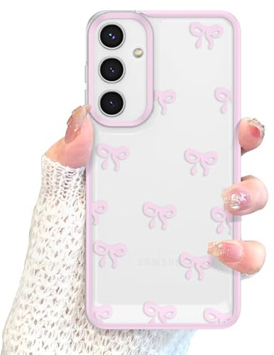 EYZUTAK Case for Samsung Galaxy A16 4G/5G, Clear Cute Ribbon Bowknot Pattern Aesthetic Transparent Phone Case Raised Camera Protection Stylish Slim Soft Durable TPU Protective Cover for Women - Pink