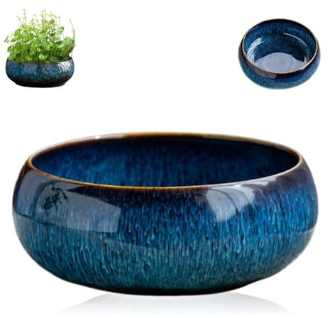 Lotus Bowl Planter, Ceramic Lotus Flower Bowl, Retro Large Caliber Bonsai Potted Flower Pot, Hydroponic Planter for Planting in Water Indoors Without Drain Holes (A-1PC)