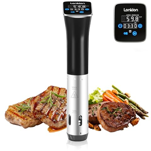 Sous Vide, Lonkion Sous Vide Cooker Machine, Temperature Control, 1100W IPX7 Immersion Circulator, Fast Heating, Home Kitchen Use, Easy to Store