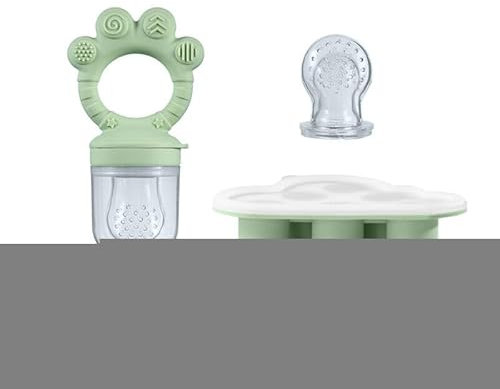 ORAGKE Fruchtsauger Baby, Silikon Obstschnuller mit 3 Sauger (G/M/K) BPA-frei, Beißring für Obst Gemüse Brei Beikost, Babybrei Einfrieren Behälter für Babynahrung Muttermilch, Zahnungshilfe (Grün)