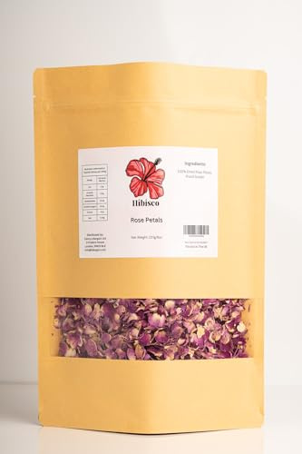 Edible Dried Rose Flowers – Food Grade Rose Buds & Petals for Tea, Garnish & Crafts – Caffeine-Free, Vegan, Non-GMO – Resealable Eco Pouch (227g (8oz), Petals)