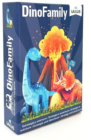 Lailus Dino Family - Juegos de Mesa 4 5 6 7 Años - Juegos de Cartas - Juego Cartas Niños - Regalo Niño 4 Años - Regalo Original Niños - Juego de Mesa Familiar y Educativo - Juguetes Dinosaurios