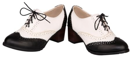 CATIEBYE Chunky Heel Brogue Shoes for Women Laced Pumps with Non-Slip Sole Comfortable Elegant Footwear for Formal and Casual Occasions Black