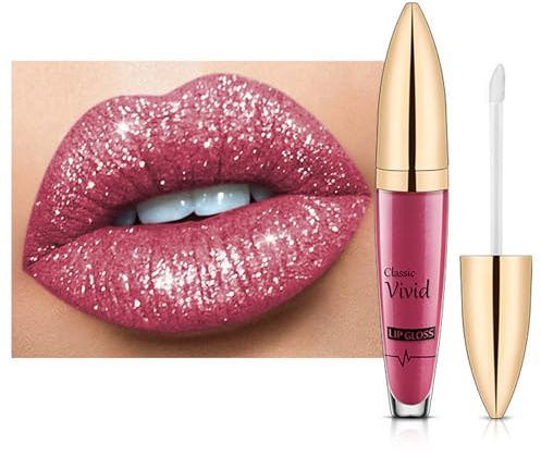 Glitzer Lipgloss Matt, Flüssig Lippenstift mit Diamond Funkeln, 3D Perlglanz Lip Gloss Wasserfest & Langlebig, Hochpigmentierter Shimmer Metallic Lippen, Feuchtigkeitsspendende Formel, Seidige Textur