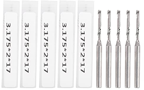 5 unidades de fresa espiral de ranura única, broca CNC de acero de tungsteno para grabado, fresa de extremo con vástago recto de 3,175 x 2 x 17 mm con acabado en espejo para madera