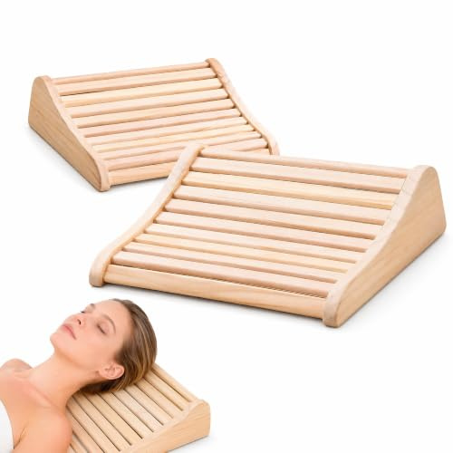 GWAEPU 2 reposacabezas de madera para sauna, ergonómico con base antideslizante y ventilación óptima, 37 x 33 x 10 cm, soporte cervical de madera de pino para sauna finlandesa, cabina de infrarrojos y