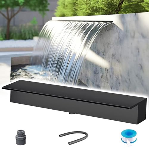 Vattenfallspip i rostfritt stål för pool och damm - Infälld, anpassningsbar storlek (25 cm) - Utomhus-/inomhusbruk, perfekt för hushåll och kommersiella utrymmen, elegant svart design