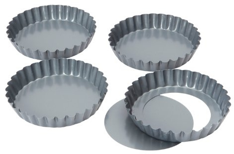 Baker's Pride Backformen mit Hebeboden, für Mini-Quiches/Tartelettes, mit Antihaftbeschichtung, 12 cm, 4 Stück