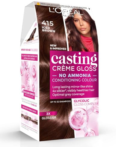 L’Oréal Paris Casting Crème Gloss Semi-Permanent Dye, 415 Iced Chocolate | No-Ammonia, Radiant & Natural Colour, Lasting 32 Washes, 3x Glossier, 4x Silkier, Visibly Healthier, Easy Application