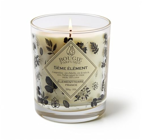 Bougie Parfumée 200 Grammes, 50 Heures Parfum 5ème Elément, Cire D'abeille