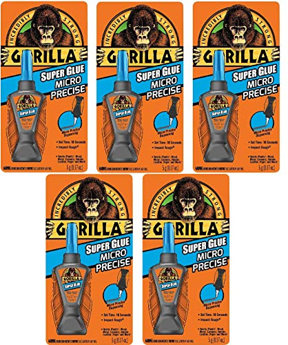 Gorilla 6770002 Micro Precise Super Glue, 5g, Clear - 5 Pack