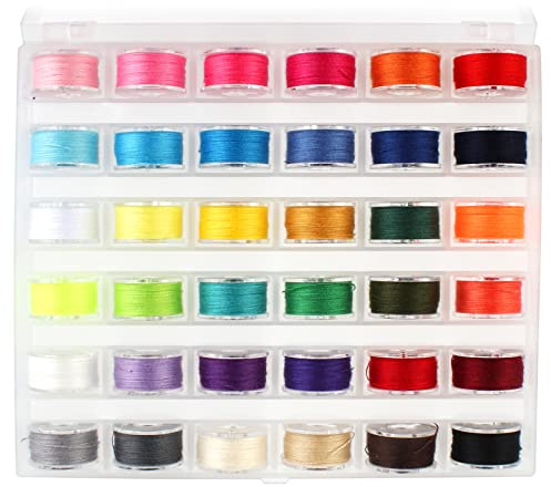 36 Pcs Sewing Machine Bobbins Thread, Sewing Thread Kit with Storage Box Pre Wound Bobbins Set for Brother/Babylock/Janome/Elna/Kenmore/Babylock/Singer Sewing Machine