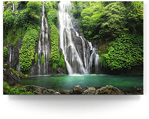 BilderKing Wandbild Wasserfall Banyumala Indonesien - 120cm x 80cm Leinwand auf Fertigrahmen + Aufhänger