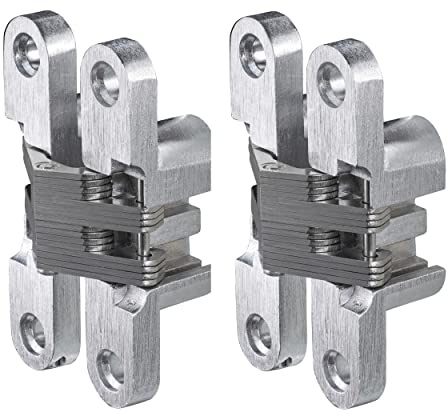 Gedotec Einbohrband in Edelstahl-Optik – 2 Stück Türscharnier aus Metall 69 x 15 mm – Einbohrscharnier VICI vernickelt gebürstet – Möbelscharnier 180° Öffnungswinkel – für Möbeltüren