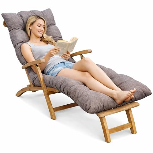 bananair – Cojín Tumbona Exterior para Silla de Jardín – Grueso, Súper Confortable y Acolchado – Fabricado en Francia – Colchoneta para Hamaca y Tumbona con Fijación Fácil (185x60x15 cm, Beige)