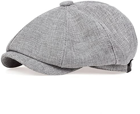 tcax Schiebermütze Herren Lässiger Newsboy-Schirmhut Für Herren, Frühling Und Sommer, Retro-Barett-Hut, Lässiger Hut, Unisex, Achteckiger Hut, Hip-Hop-Hut, Grau, 56-62 cm