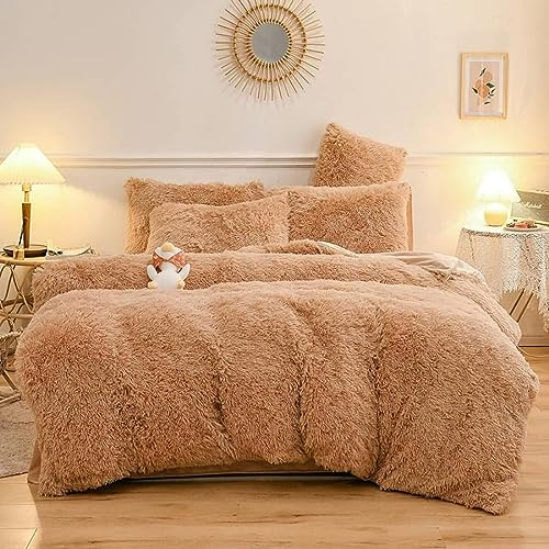 RIAAJ Juego de funda de edredón de felpa suave de terciopelo teñido batik, invierno mullido, cálido forro polar, funda nórdica de pelo largo, pelo sintético, ropa de cama de felpa con cremallera (A9,