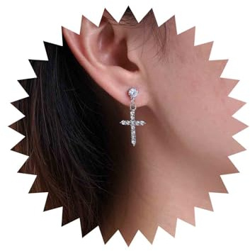 Inateannal Boucles D'oreilles Croix En Cristal Vintage Boucles D'oreilles Pendantes En Strass Argenté Boucles D'oreilles Croix Pavées Boucles D'oreilles Clou En Zircon Cubique Bijoux Pour Femmes Et