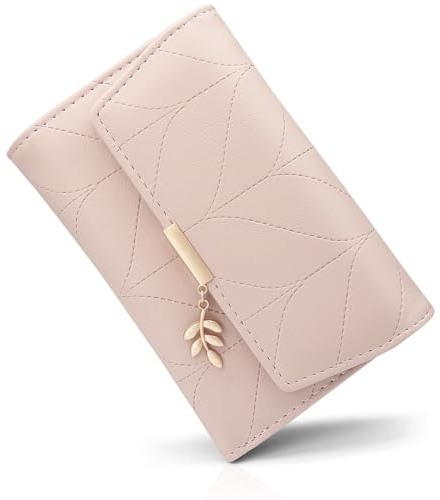 REETEE Damen Geldbeutel aus Weichem Veganem Leder Kleine Portemonnaie Damen mit Vielen Fächern, Mini Portmonee Damen mit Münzfach und Kartenfächer Frauen Geldbörs(L-Rosa)