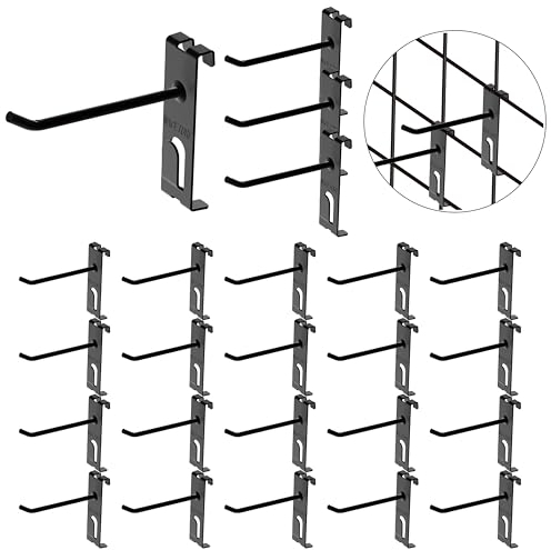 Double Gridwall Hooks- 24 Pcs Display Hooks for Grid Wall Panel- Grid Wall Hooks 4 inch with Extra Hook On The Bottom- Durable Peg Hook Wall Grid Panel Hooks for Hanging Retail Gridwall Accessories