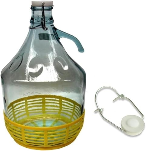 Damigiana - Frasco de cristal de 5 litros con cierre de tapa y cesta - Dama Cristal 5L para agua y vino aceite - Botellas de cristal para almacenamiento