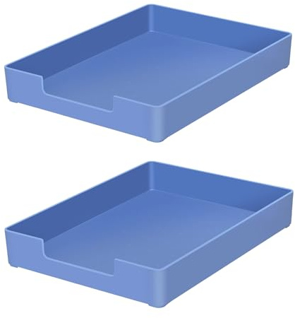 RHONZHAO Stackable Letter Tray, 2 Pack Blue, Desk Organizer