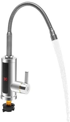 3000W Elektrischer Wasserhahn mit LED Digitale, 360° Elektrische Wasserhahn Küchenarmatur mit Durchlauferhitzer Beheizbarer für Küche, Bad und Waschbecken