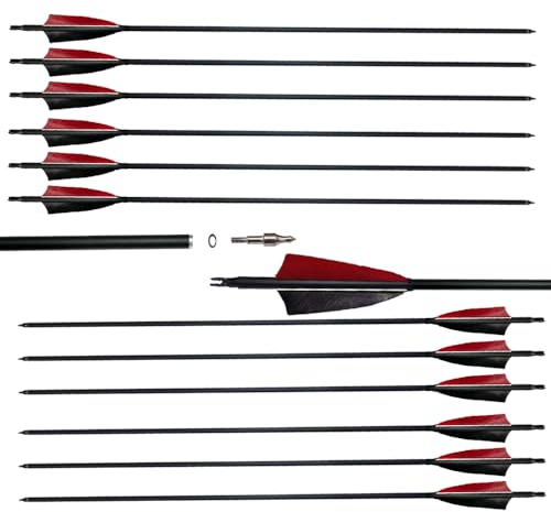 biubiusot 12er Carbonpfeile 31 Zoll Carbon Pfeile für Bogenschießen,mit 4 Naturfedern,Bogenpfeile Jagdpfeile für Recurvebogen Traditionellen Bogen,Outdoor Jagd Schieße