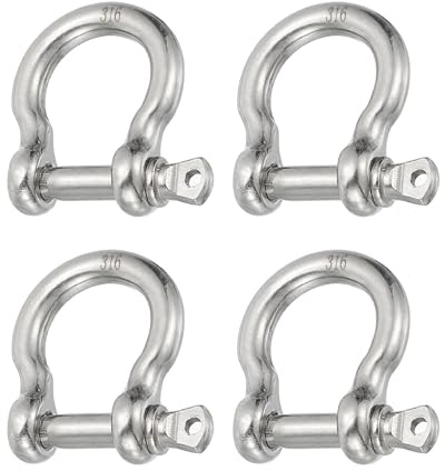 PATIKIL Manille à Vis 4,7 mm 3/16 352 lb, 4 Pièces en Acier Inoxydable 316 Forgé pour Manille en Arc de Qualité Marine pour Chaînes, Cordes Métalliques en Extérieur, Argent